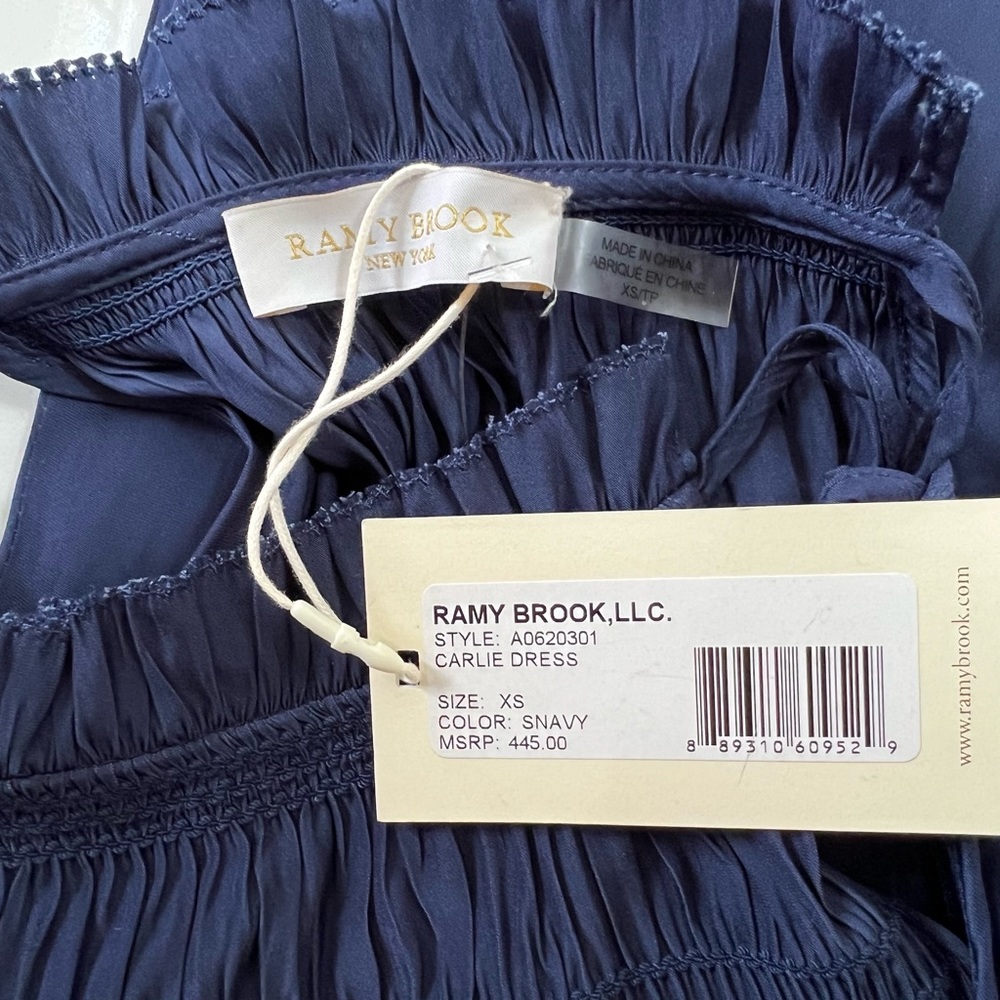 Ramy Brook Carlie Smocked-Waist Midi Dress ~ XS ~ Spring Navy Blue - Picture 6 of 12
